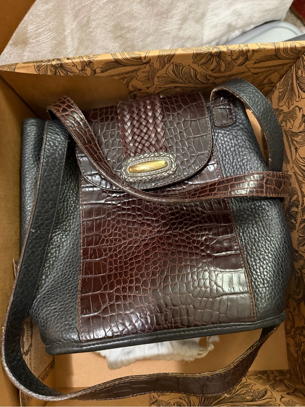 Brighton Vintage Black/Brown Croc Crossbody